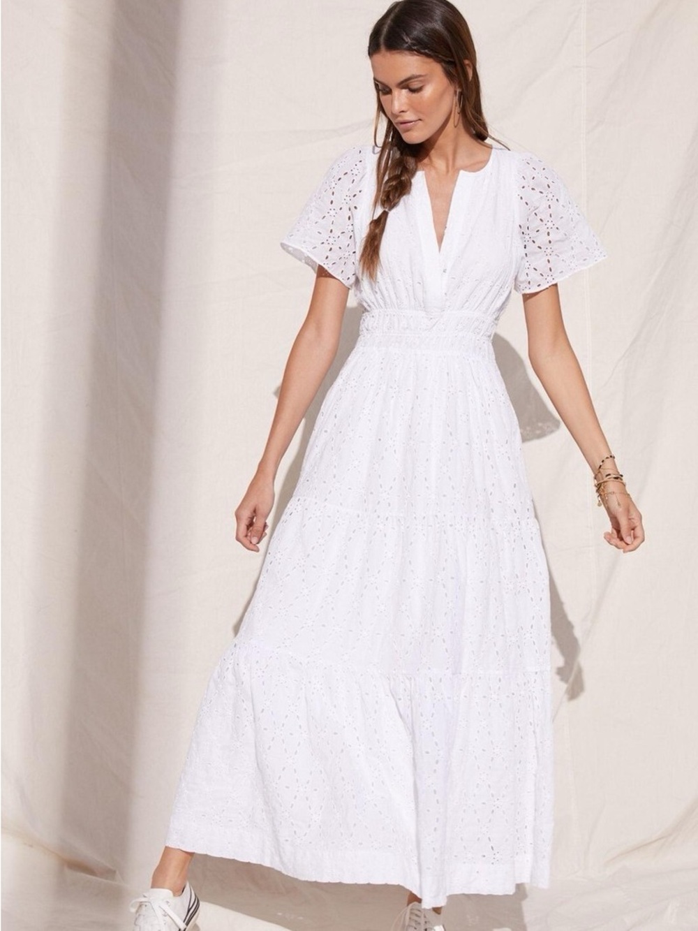Anthropologie Maeve Somerset Maxi in Ivory Eyelet Tiered Dress XS